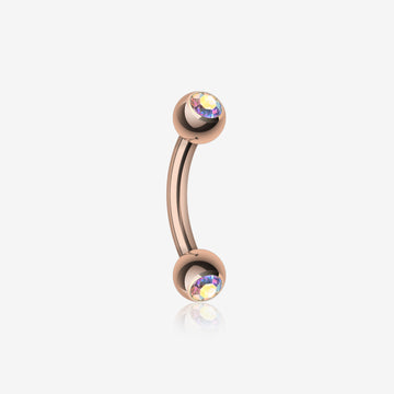 Rose Gold Gem Ball Curved Barbell Eyebrow Ring-Aurora Borealis
